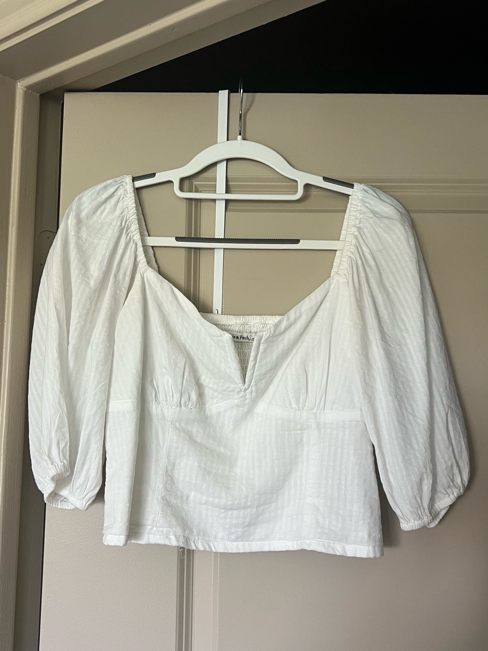 Abercrombie & Fitch White Puff Sleeve Blouse with Boning